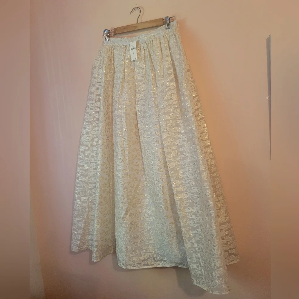 Anthropologie Burnout Shimmer Maxi Skirt, White & Gold, Side Zipper, NWT, Small - Picture 6 of 16